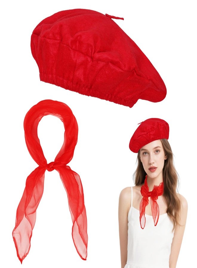 Sdfvsdg Classic French Beret Hats for Women Man Painter Hat Beret with Silky Scarf Solid Color French Beanie Cap - Image 1